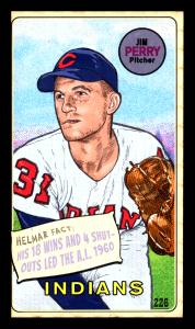 Picture, Helmar Brewing, This Great Game 1960s Card # 226, Jim Perry, Leaning far forward , Cleveland Indians