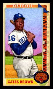 Picture, Helmar Brewing, This Great Game 1960s Card # 22, Gates Brown, Knees up, looking at viewer, Detroit Tigers