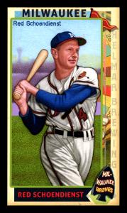 Picture, Helmar Brewing, This Great Game 1960s Card # 235, Red SCHOENDIST (HOF), end of swing, Milwaukee Braves