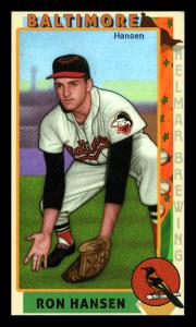Picture, Helmar Brewing, This Great Game 1960s Card # 242, Ron Hansen, Fielding, bird on sleeve, Baltimore Orioles