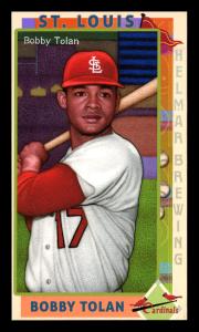 Picture, Helmar Brewing, This Great Game 1960s Card # 285, Bobby Tolan, Bat behind head, St. Louis Cardinals