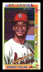 Picture, Helmar Brewing, This Great Game 1960s Card # 286, Bobby Tolan, Letters up portrait, head to his right, St. Louis Cardinals