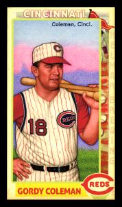 Picture, Helmar Brewing, This Great Game 1960s Card # 36, Gordy Coleman, Two bats on shoulder, Cincinnati Reds
