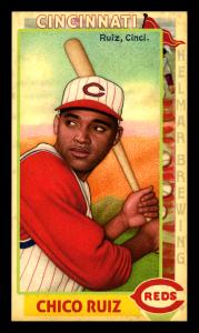 Picture, Helmar Brewing, This Great Game 1960s Card # 61, Chico Ruiz, Batting close up, eyeing pitcher, Cincinnati Reds