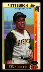 Picture, Helmar Brewing, This Great Game 1960s Card # 83, Manny Sanguillen, Hand on belt, helmet, Pittsburgh Pirates