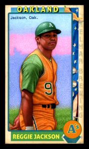 Picture, Helmar Brewing, This Great Game 1960s Card # 91, Reggie JACKSON, batting helmet, hand behind, Oakland Athletics