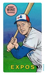 Picture, Helmar Brewing, This Great Game Rub-Off Decals 1960s Card # 100, Bobby Wine, batting, Montreal Expos