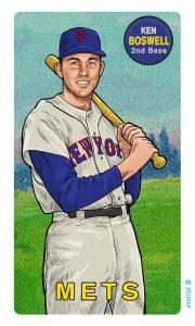 Picture, Helmar Brewing, This Great Game Rub-Off Decals 1960s Card # 11, Ken Boswell, Bat on shoulder, knees up, New York Mets