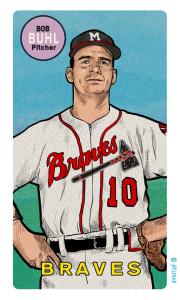 Picture, Helmar Brewing, This Great Game Rub-Off Decals 1960s Card # 13, Bob Buhl, Hands on hips, Milwaukee Braves