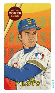 Picture, Helmar Brewing, This Great Game Rub-Off Decals 1960s Card # 24, Wayne Comer, batting side view, Seattle Pilots