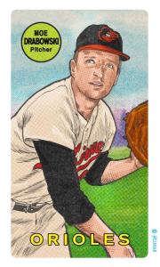 Picture, Helmar Brewing, This Great Game Rub-Off Decals 1960s Card # 28, Moe Drabowski, End of throw, Baltimore Orioles