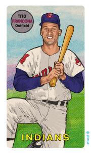 Picture, Helmar Brewing, This Great Game Rub-Off Decals 1960s Card # 32, Tito Francona, On knee, Cleveland Indians