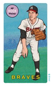 Picture, Helmar Brewing, This Great Game Rub-Off Decals 1960s Card # 39, Jay Hook, Full figure pitching, Milwaukee Braves