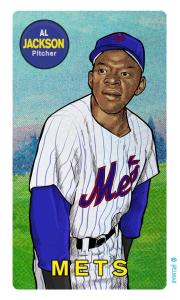 Picture, Helmar Brewing, This Great Game Rub-Off Decals 1960s Card # 43, Al Jackson, hand behind, New York Mets