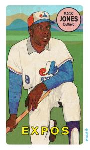 Picture, Helmar Brewing, This Great Game Rub-Off Decals 1960s Card # 47, Mack Jones, On one knee, Montreal Expos