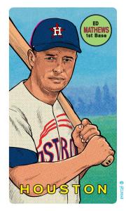 Picture, Helmar Brewing, This Great Game Rub-Off Decals 1960s Card # 55, Eddie MATHEWS, Bat on shoulder, Houston Astros