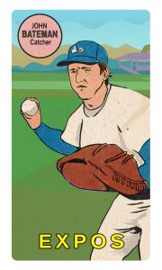 Picture, Helmar Brewing, This Great Game Rub-Off Decals 1960s Card # 5, John Bateman, With glove and ball, Montreal Expos