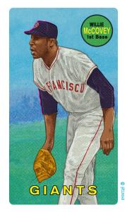 Picture, Helmar Brewing, This Great Game Rub-Off Decals 1960s Card # 60, Willie McCOVEY, Inching forward, glove, San Francisco Giants