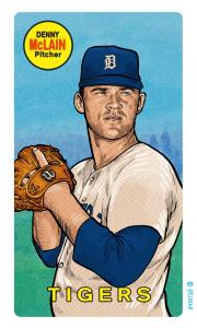 Picture, Helmar Brewing, This Great Game Rub-Off Decals 1960s Card # 61, Denny McClain, glove at face, Detroit Tigers