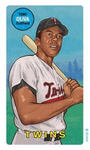 Picture, Helmar Brewing, This Great Game Rub-Off Decals 1960s Card # 68, Tony Oliva, Belt up, bat on shoulder, Minnesota Twins