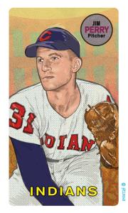 Picture, Helmar Brewing, This Great Game Rub-Off Decals 1960s Card # 75, Jim Perry, end of throw, Cleveland Indians