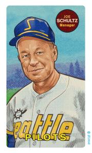 Picture, Helmar Brewing, This Great Game Rub-Off Decals 1960s Card # 85, Joe Schultz, Portrait, Seattle Pilots