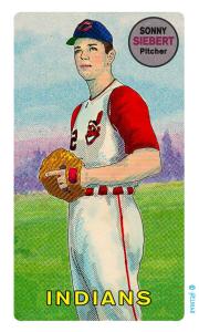 Picture, Helmar Brewing, This Great Game Rub-Off Decals 1960s Card # 87, Sonny Siebert, glove at belt, Cleveland Indians