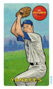 Picture, Helmar Brewing, This Great Game Rub-Off Decals 1960s Card # 90, Mel Stottlemyre, glove above head, New York Yankees