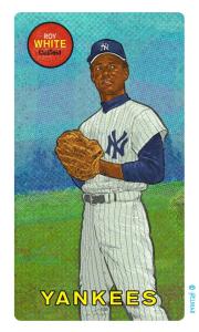 Picture, Helmar Brewing, This Great Game Rub-Off Decals 1960s Card # 97, Roy White, knees up, glove at chest, New York Yankees