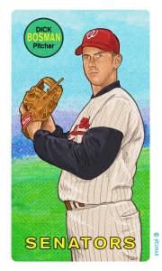 Picture of Helmar Brewing Baseball Card of Dick Bosman, card number 9 from series This Great Game Rub-Off Decals 1960s