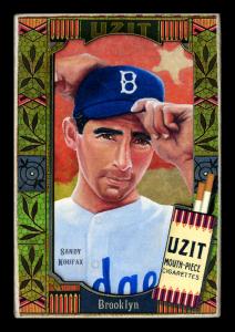 Picture, Helmar Brewing, Helmar Oasis Card # 495, Sandy KOUFAX (HOF), Red background, star, Brooklyn Dodgers