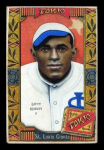 Picture, Helmar Brewing, Helmar Oasis Card # 499, Lefty Harvey, red-orange with star background, St. Louis Giants