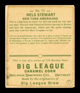 Picture, Helmar Brewing, Helmar R319 Hockey Card # 73, Nels STEWART, Full figure leaning over stick, New York Americans