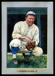 Picture, Helmar Brewing, T3-Helmar Card # 220, Miller HUGGINS (HOF), Holding mitt, squatting, New York Yankees