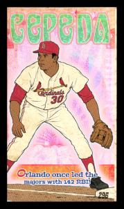 Picture, Helmar Brewing, This Great Game 1960s Card # 296, Orlando CEPEDA, Tight batting pose, elbow up, St. Louis Cardinals