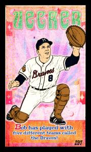 Picture, Helmar Brewing, This Great Game 1960s Card # 297, Bob Uecker, blue under collar, Milwaukee Braves