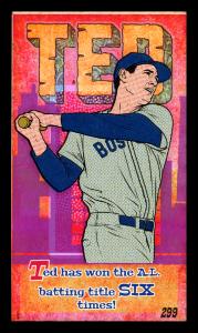 Picture, Helmar Brewing, This Great Game 1960s Card # 299, Ted WILLIAMS (HOF), batting stance; flag in background, Boston Red Sox