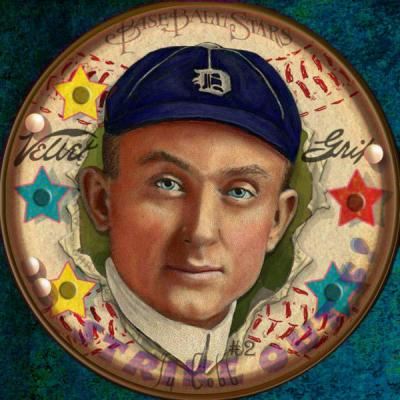 Picture, Helmar Brewing, Helmar Score 5! Baseball Heads Card # 2, Ty COBB (HOF), Dexterity hand puzzle. Back: cropped Ty sliding., Detroit Tigers