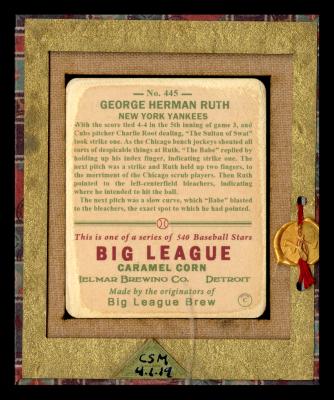 Picture, Helmar Brewing, R319-Helmar Card # 445, Babe RUTH (HOF), Pointing to Outfield, New York Yankees