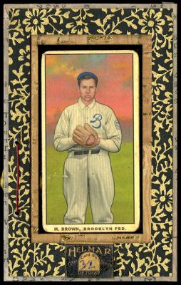 Picture, Helmar Brewing, T206-Helmar Card # 32, Mordecai BROWN (HOF), Glove at chest, Brooklyn Tip-Tops