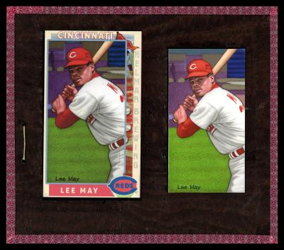 Picture, Helmar Brewing, This Great Game 1960s Card # 173, Lee May, Facing viewer; hat and bat cocked, Cincinnati Reds