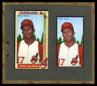 Picture, Helmar Brewing, This Great Game 1960s Card # 176, Chico Salmon, Card back: Fielding position, hands on knees, Cleveland Indians
