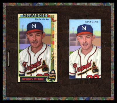 Picture, Helmar Brewing, This Great Game 1960s Card # 200, Denis Menke, Belt up sitting portrait, Milwaukee Braves