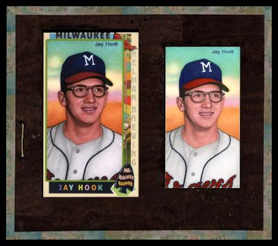 Picture, Helmar Brewing, This Great Game 1960s Card # 201, Jay Hook, Big Glasses, headshot, Milwaukee Braves