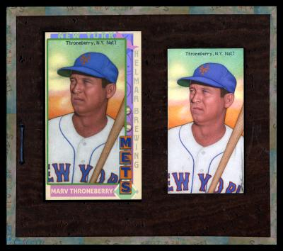 Picture, Helmar Brewing, This Great Game 1960s Card # 211, Marv Throneberry, looking away, bat on shoulder, close, New York Mets
