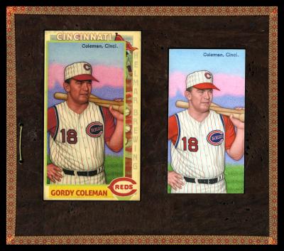 Picture, Helmar Brewing, This Great Game 1960s Card # 36, Gordy Coleman, Two bats on shoulder, Cincinnati Reds