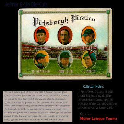 Picture, Helmar Brewing, Helmar 6 Up Die-Cut Card # 1, Bill Abstein; Fred CLARKE (HOF); Lefty Leifield; Ed Abbaticchio; Tommy Leach; Howie Camnitz;,  NL NATIONAL, Pittsburgh Pirates