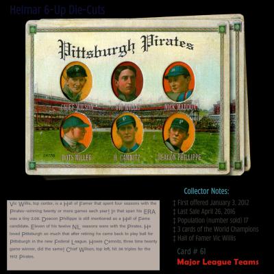 Picture, Helmar Brewing, Helmar 6 Up Die-Cut Card # 61, Chief Wilson; Vic WILLIS (HOF); Nick Maddox; Dots Miller; Howie Camnitz; Deacon Phillippe;, NL NATIONAL, Pittsburgh Pirates